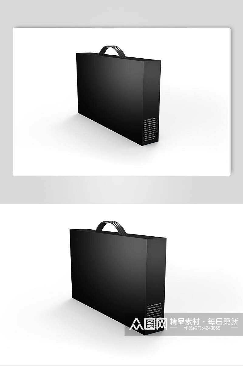 立体方形英文黑手提袋设计样机素材