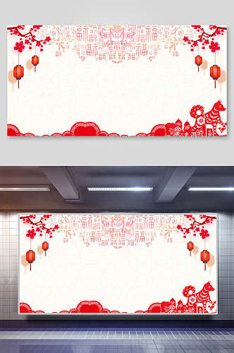 红色剪纸灯笼古典中国风背景