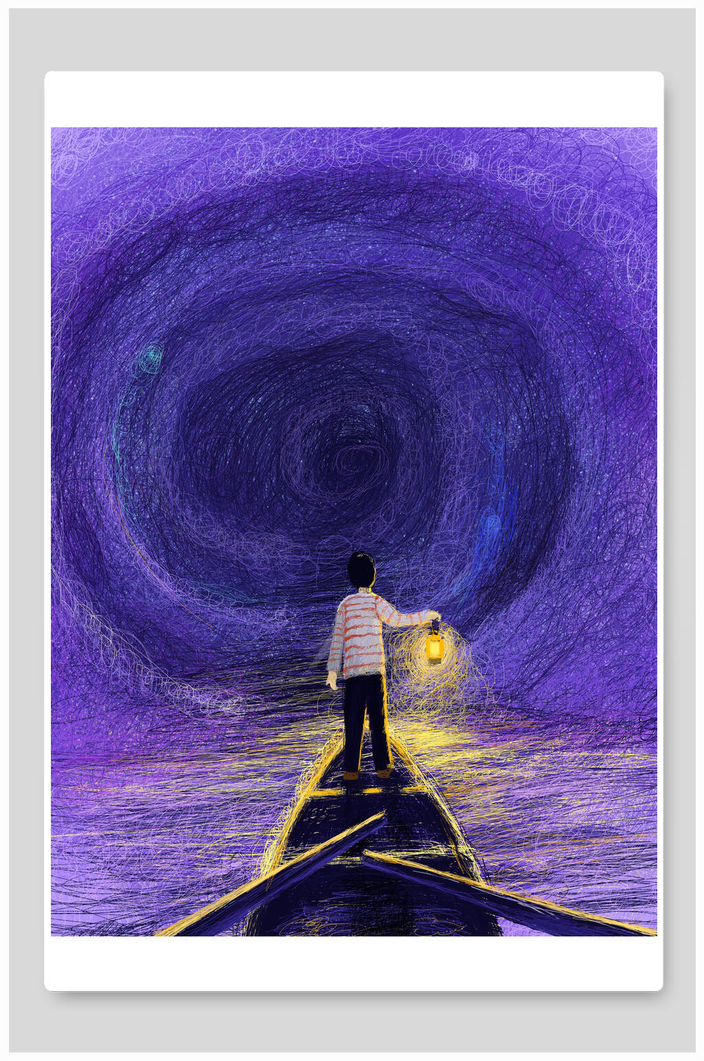 紫色唯美治愈系插画素材