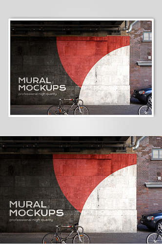 英文单车户外墙体广告涂鸦样机