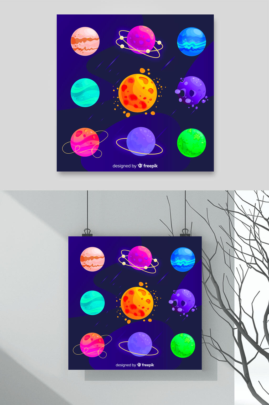 彩色星球火箭太空矢量素材素材