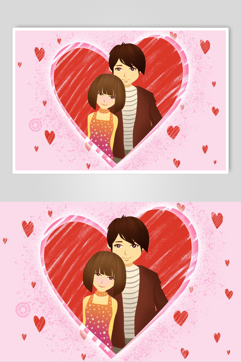 唯美手绘爱心情侣七夕情人节插画素材