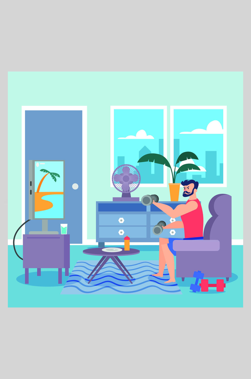 大气创意哑铃人物运动矢量插画素材
