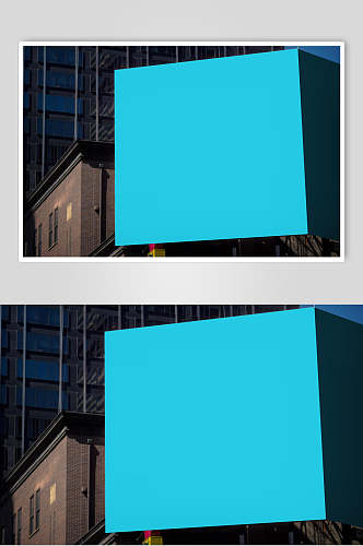 正方形房屋蓝户外海报展板样机