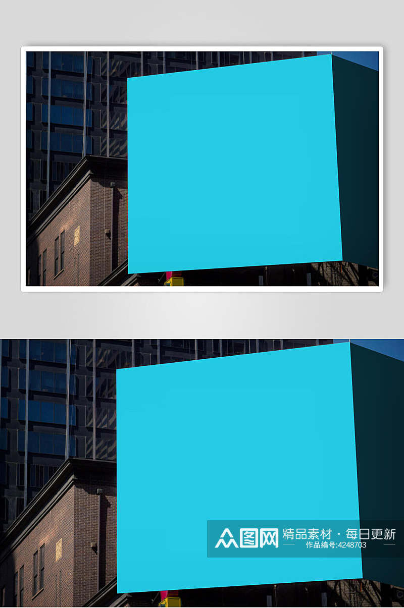 正方形房屋蓝户外海报展板样机素材