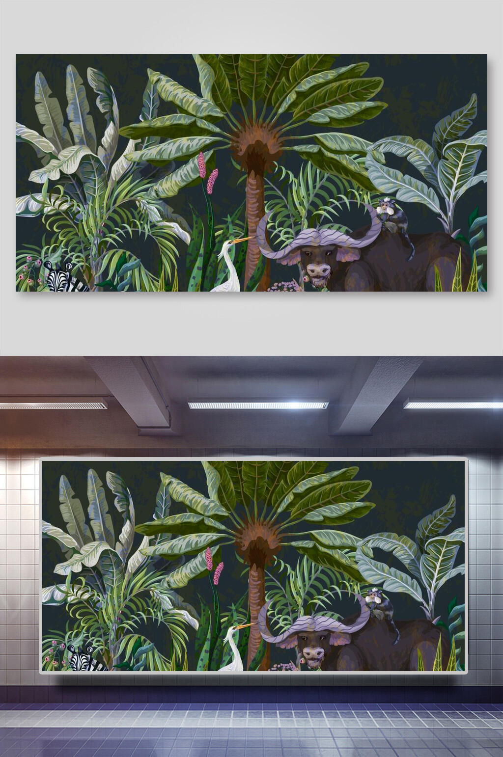 创意动物手绘棕榈树矢量插画素材