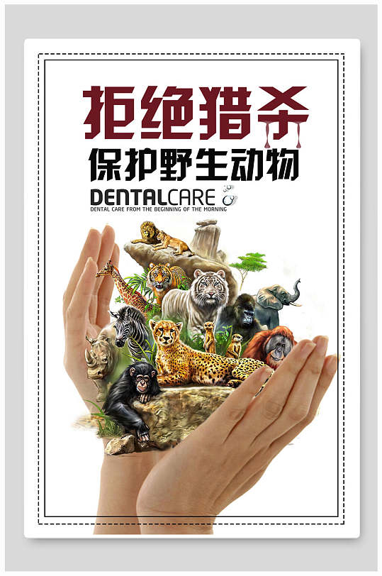 拒绝猎杀保护野生动物爱心慈善海报