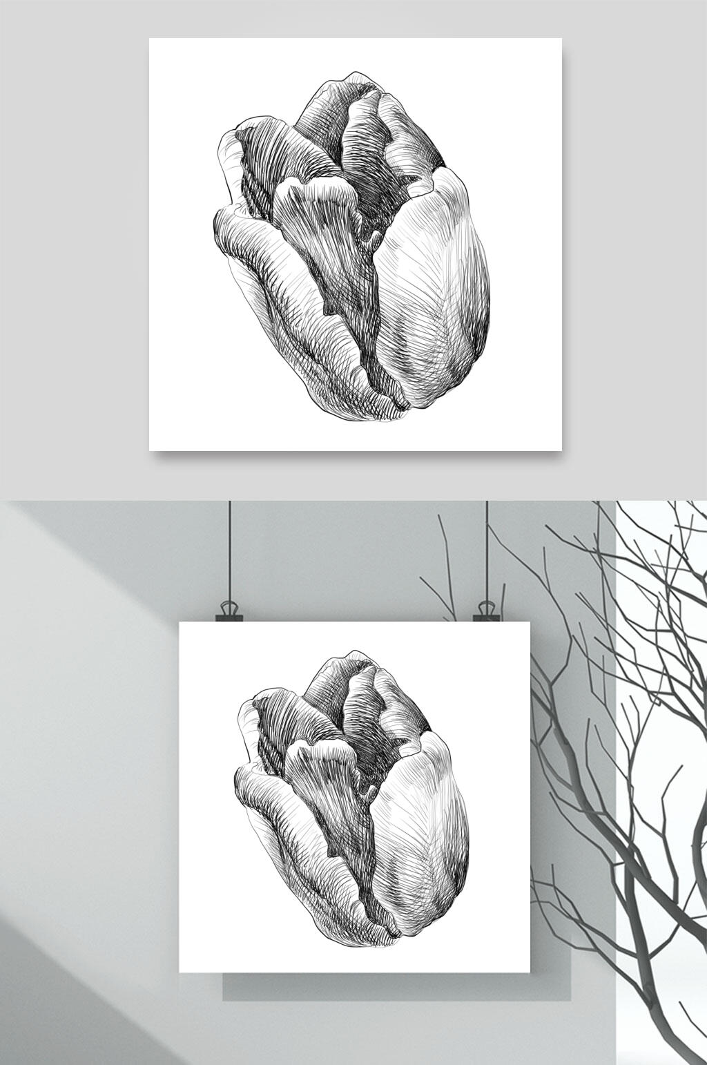 时尚创意高端花手绘素描画动物素材素材