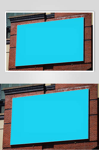 砖瓦墙壁蓝色户外海报展板样机