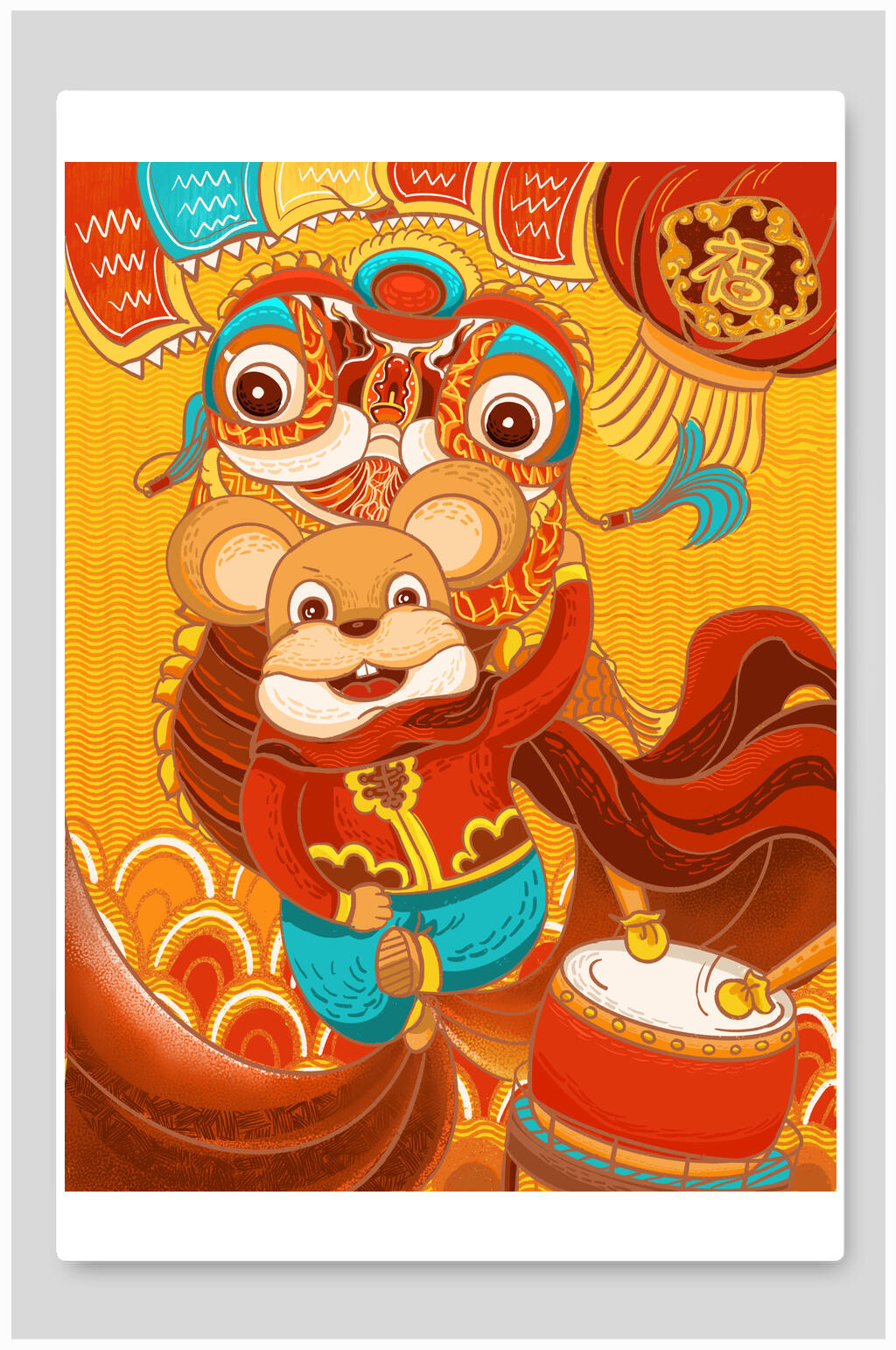 红色灯笼鼠年新年插画素材