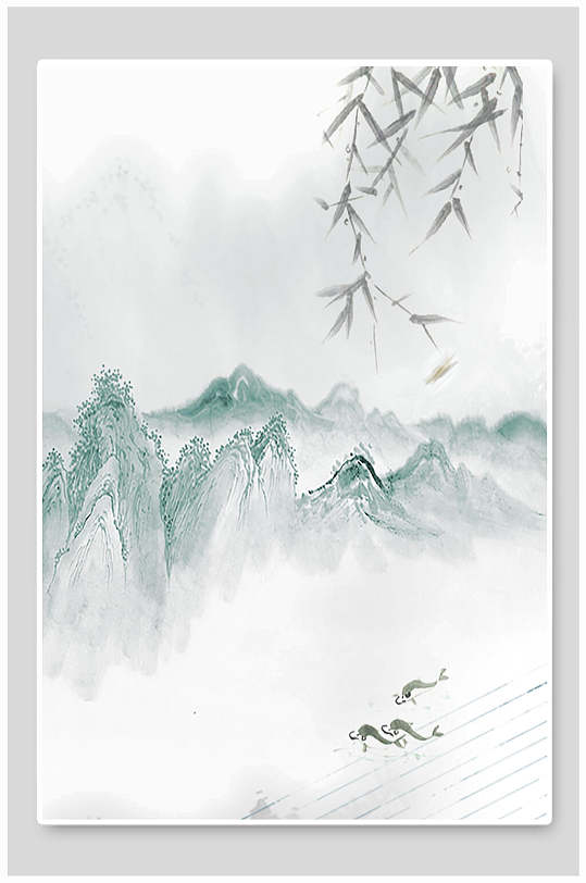素雅山水手绘古典中国风背景