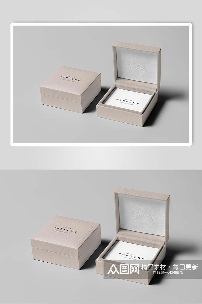 立体方形英文珠宝首饰包装盒样机素材