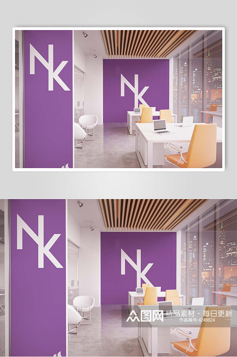 英文字母桌椅板凳紫色墙绘样机素材