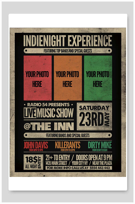 黑黄复古独立音乐节创意海报