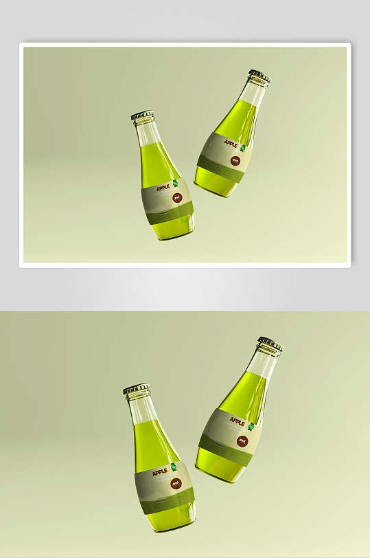 瓶子绿色简约风圆肚玻璃饮料瓶样机