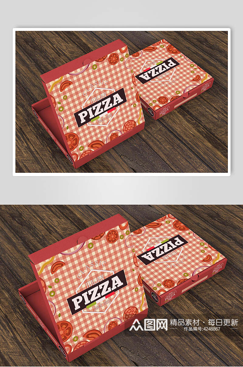木地板英文披萨包装盒设计样机素材