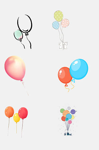 清新彩色卡通气球热气球免抠素材