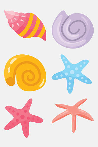 海螺海星夏日大海卡通图案免抠素材