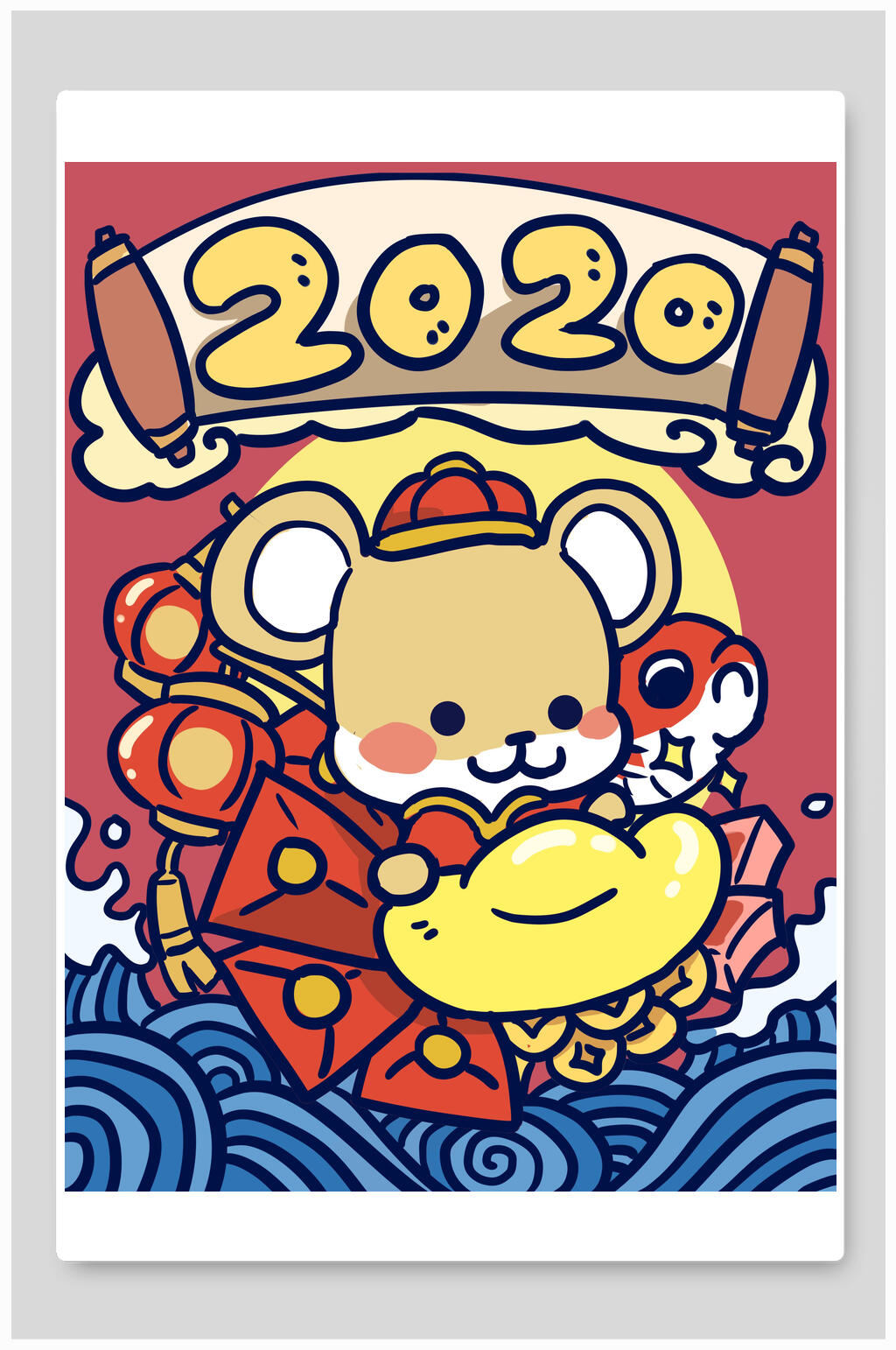 卡通简约鼠年新年插画素材