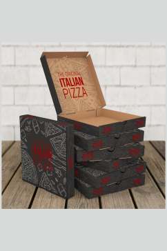 英文木地板披萨包装盒设计样机