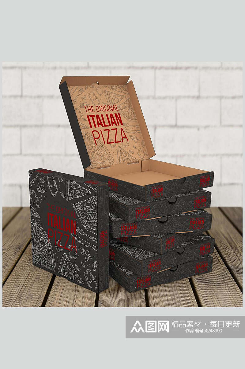英文木地板披萨包装盒设计样机素材
