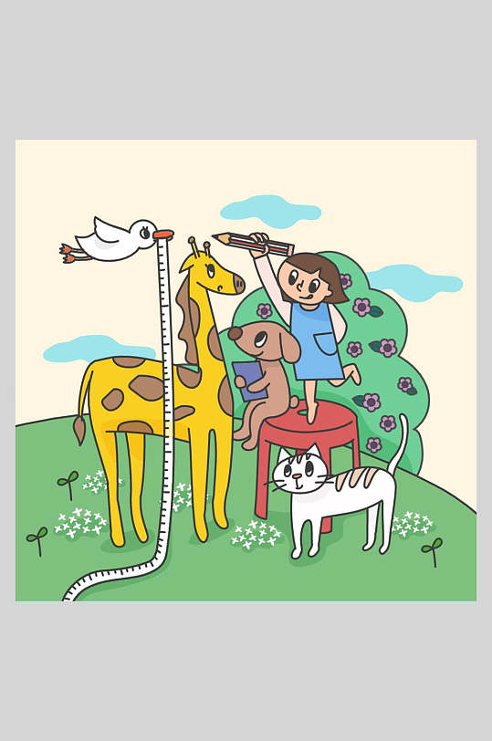 长颈鹿童话插画