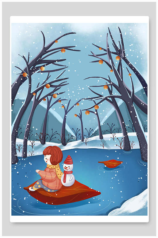凄美冬景冬至节气插画