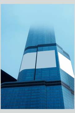 长方形高楼蓝色户外海报展板样机