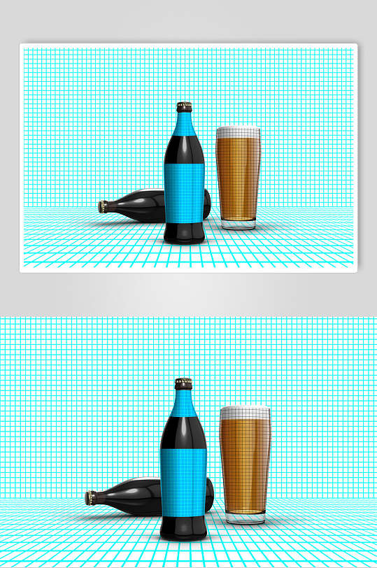 蓝色啤酒瓶设计样机