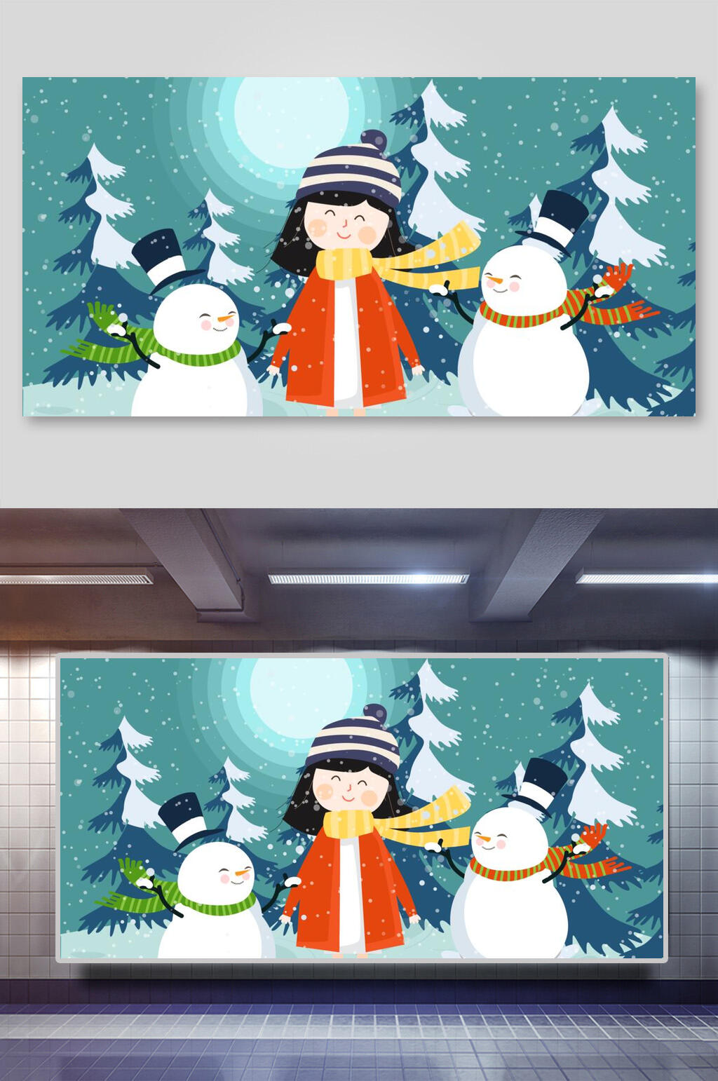 雪人女孩矢量圣诞插画素材