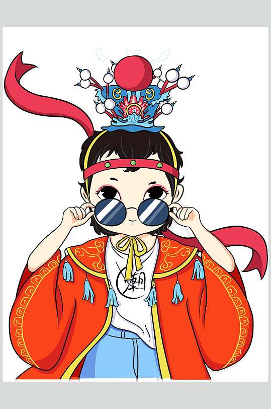 大气墨镜国潮风京剧形象插画素材