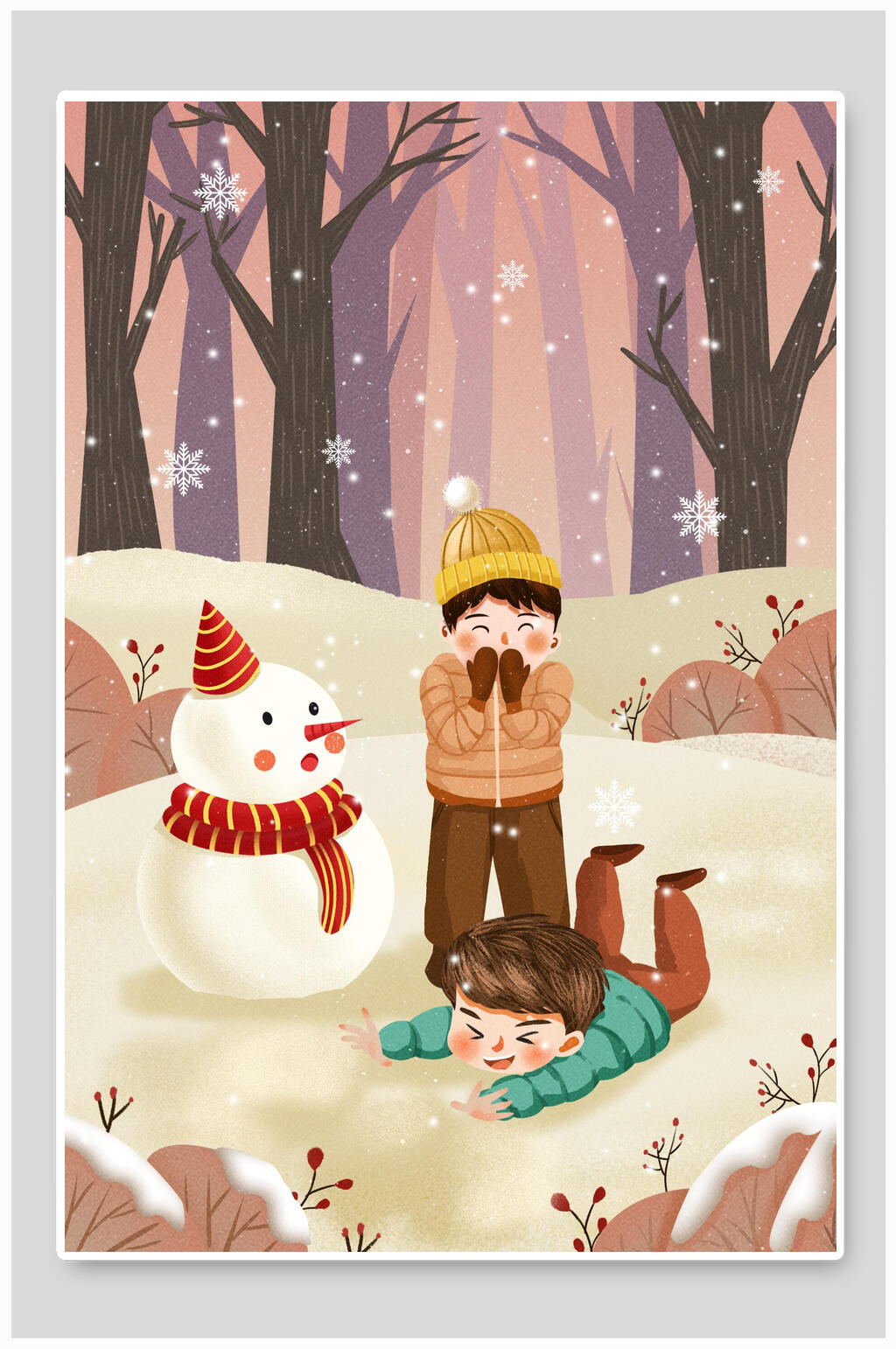 雪花雪人大雪节气插画素材