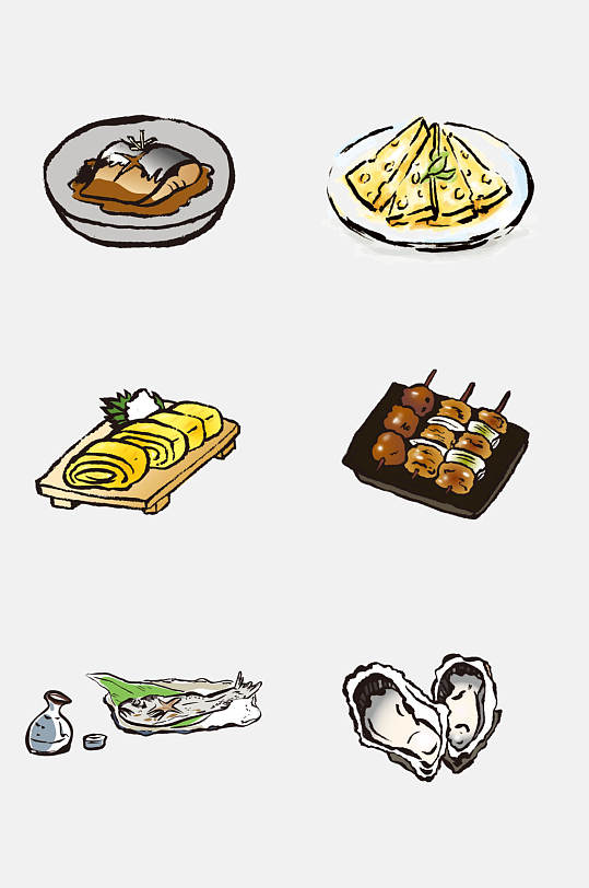 生蚝奶酪手绘卡通日式居酒屋美食免抠素材