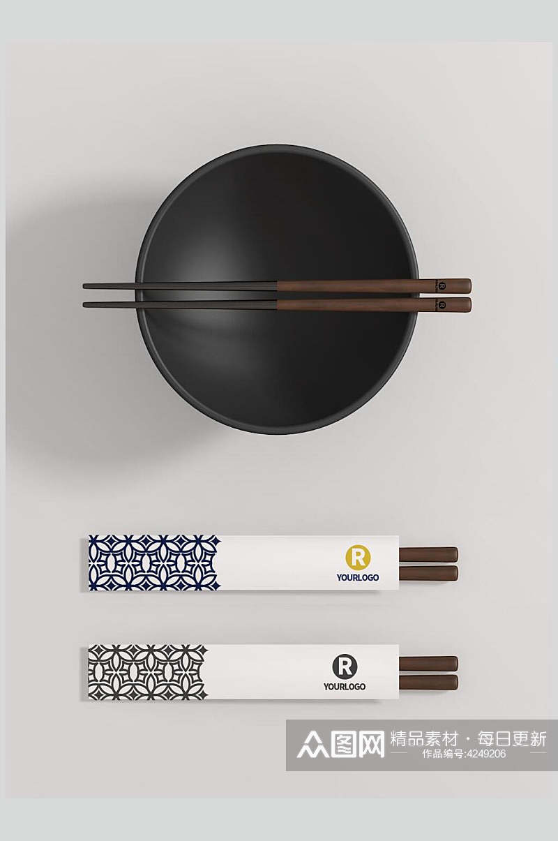 圆圈筷子圆盘黑色陶瓷餐具样机素材