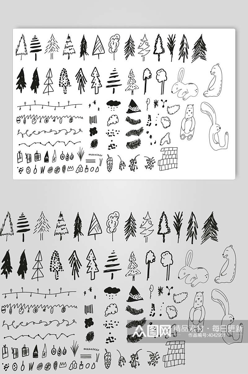 儿童卡通手绘圣诞树矢量素材素材