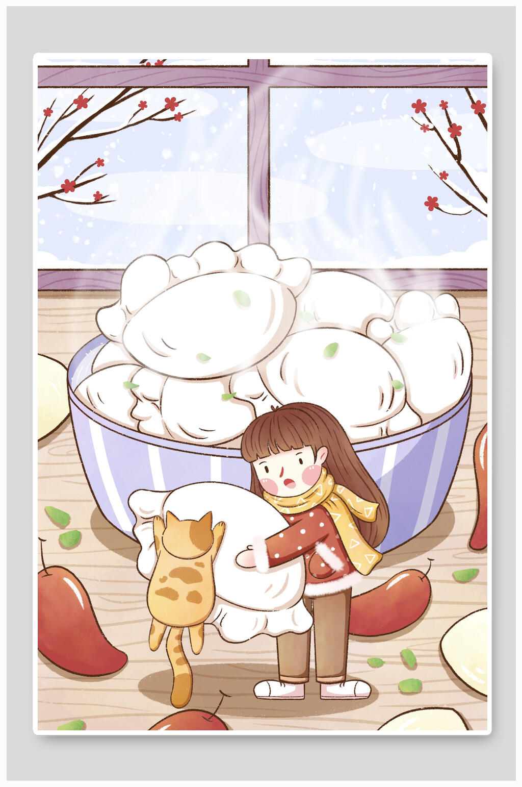创意卡通饺子冬至节气插画素材
