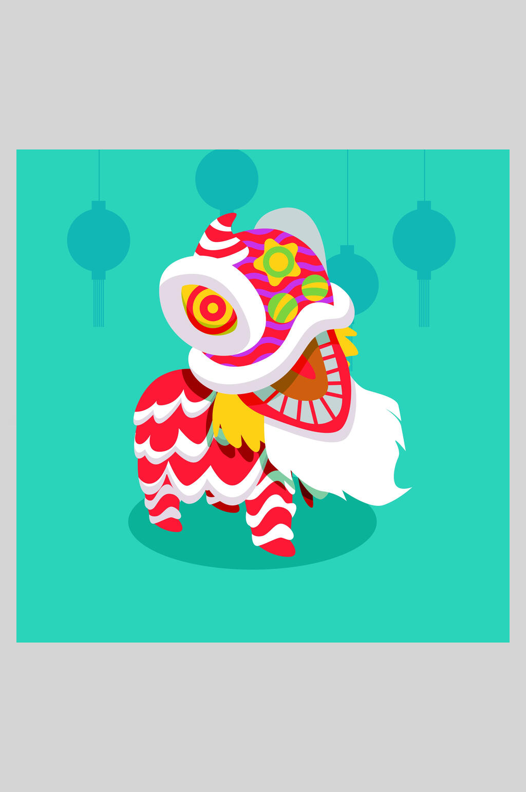 大气灯笼高端喜庆舞狮插画素材