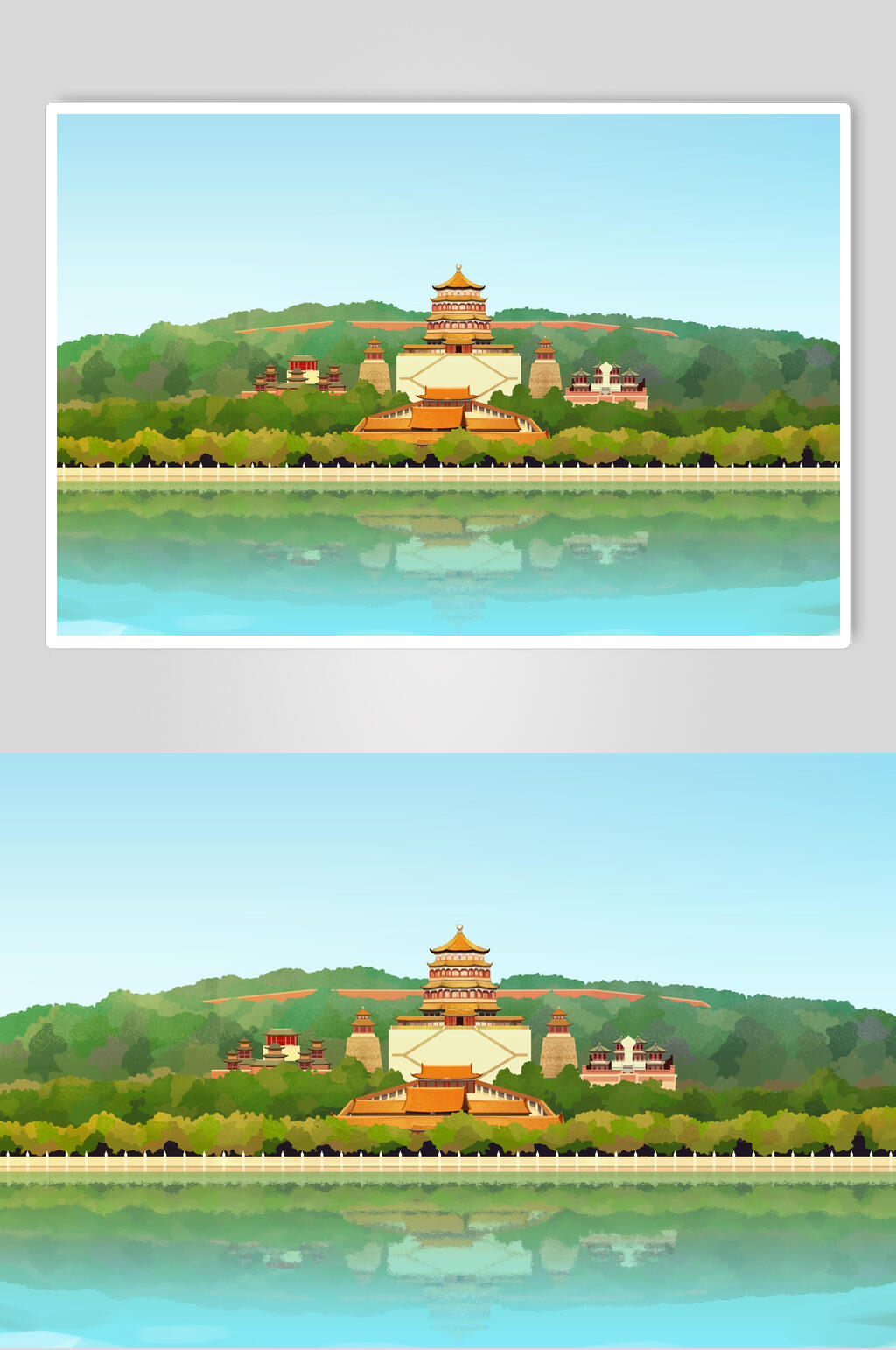 唯美大气伦敦巴黎铁塔插画素材