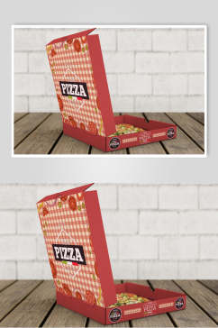 英文木地板披萨包装盒设计样机