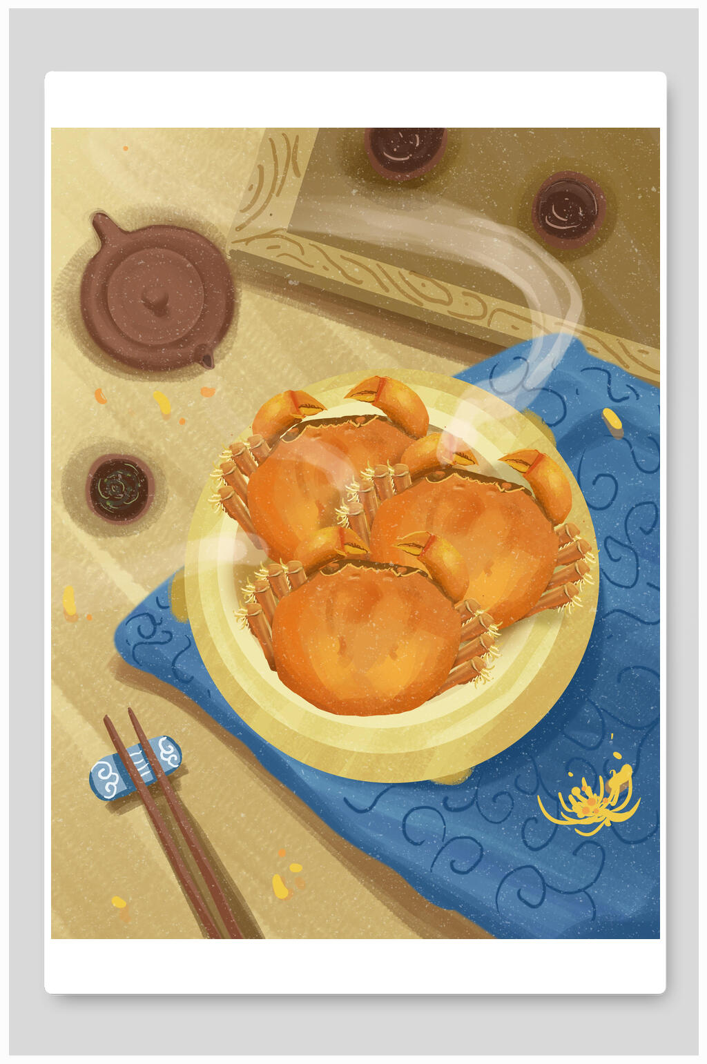 手绘大闸蟹美食插画素材