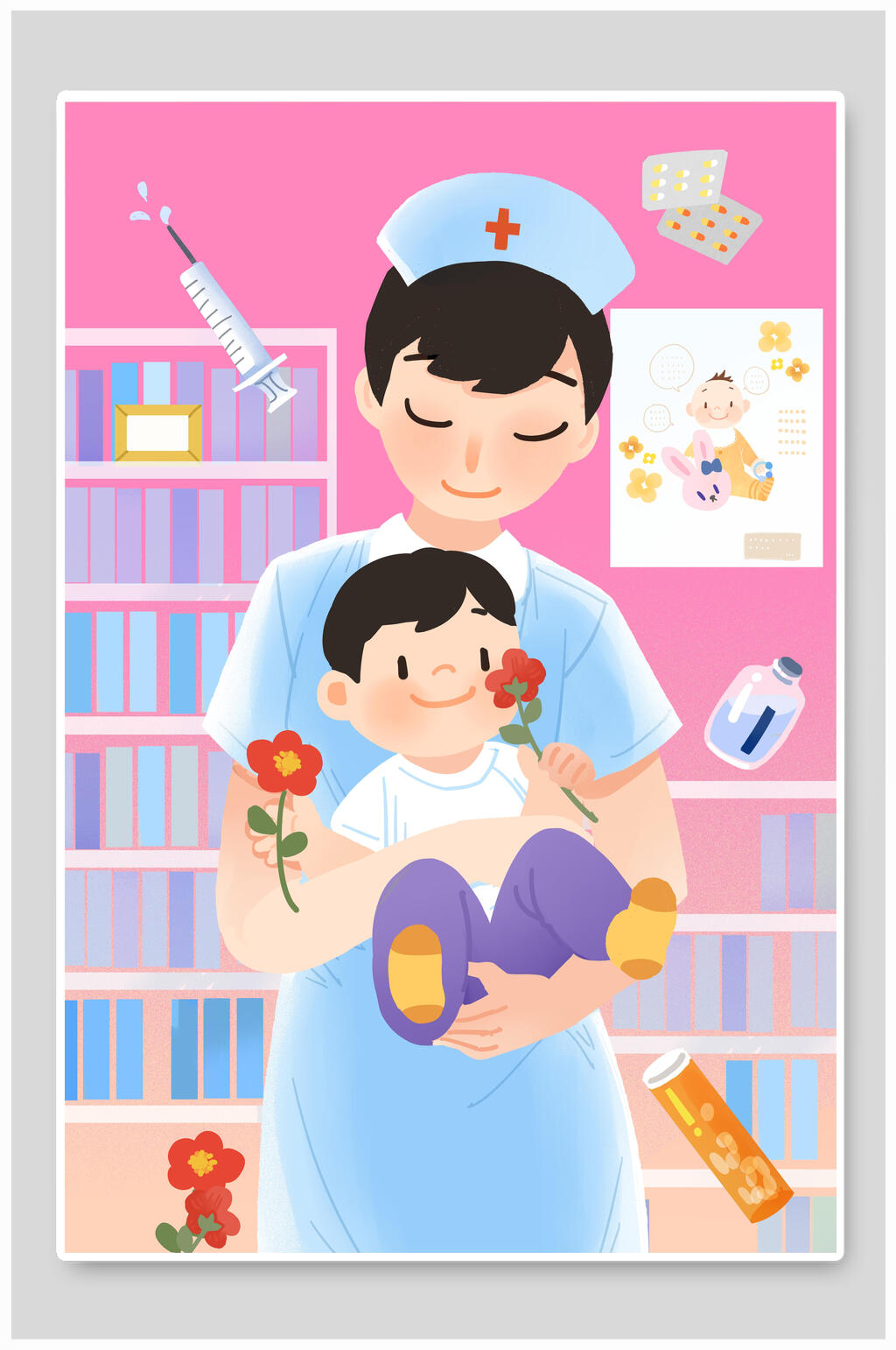 粉色护士节插画素材
