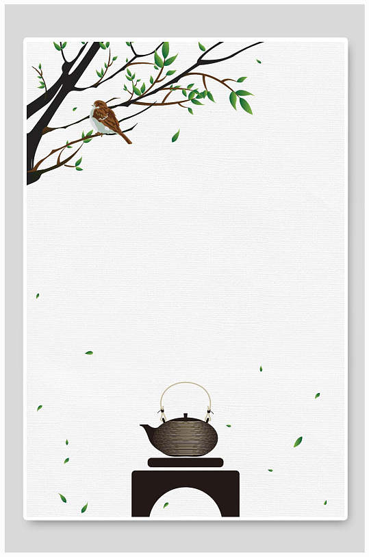 简洁手绘茶壶绿植矢量素雅古风背景