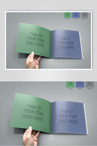 英文字母手掌长方形绿画册样机
