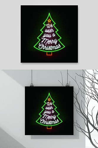 圣诞树圣诞节霓虹灯光效矢量素材
