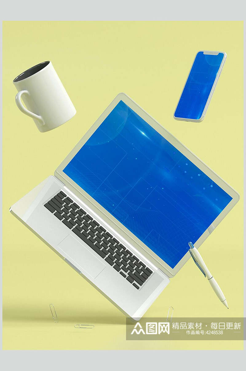 键盘英文茶杯手机电脑展示样机素材