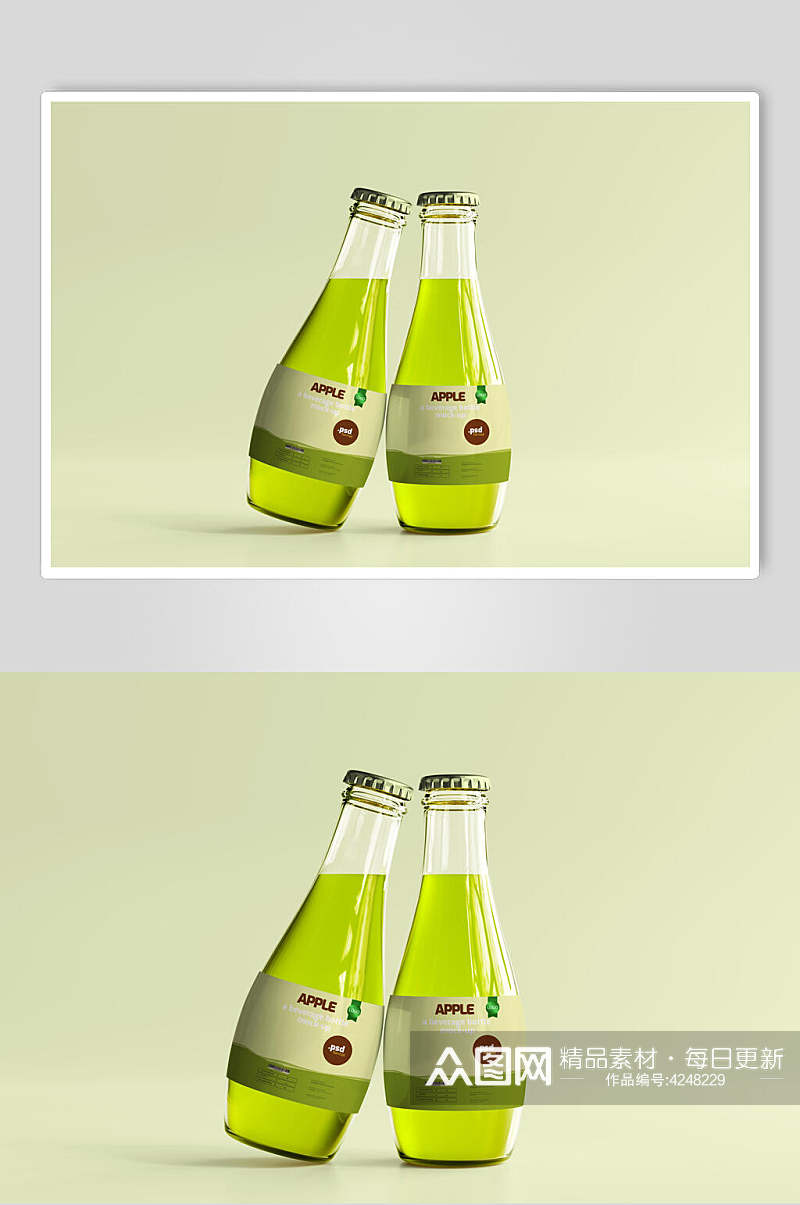 液体英文绿圆肚玻璃饮料瓶样机素材