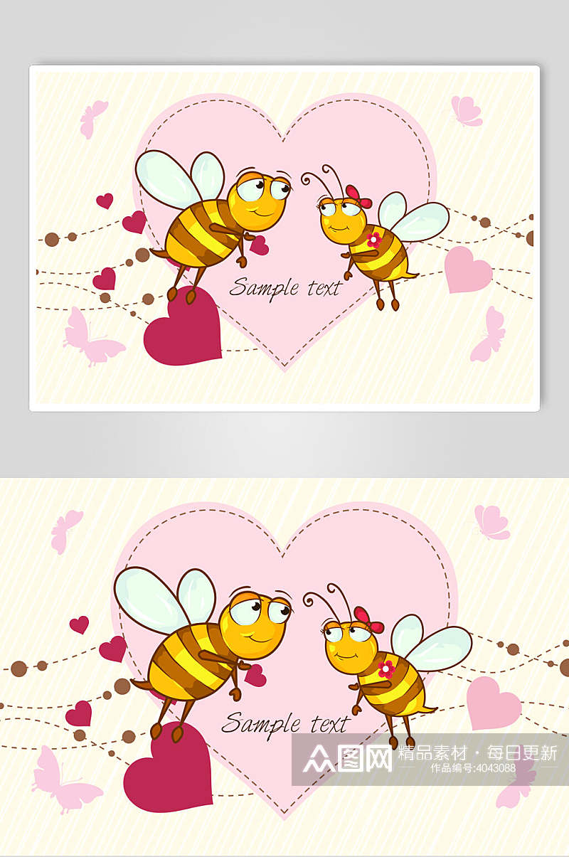 爱心情侣蜜蜂图案矢量素材素材