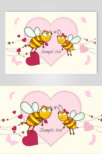爱心情侣蜜蜂图案矢量素材