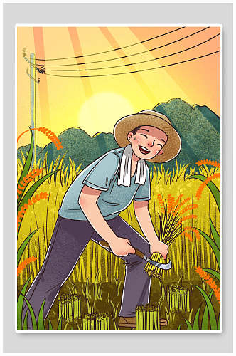 卡通麦穗丰收节插画