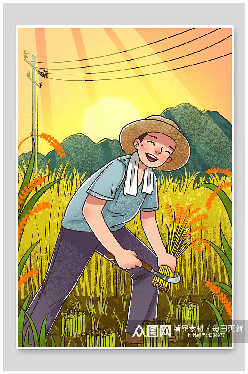 卡通麦穗丰收节插画素材